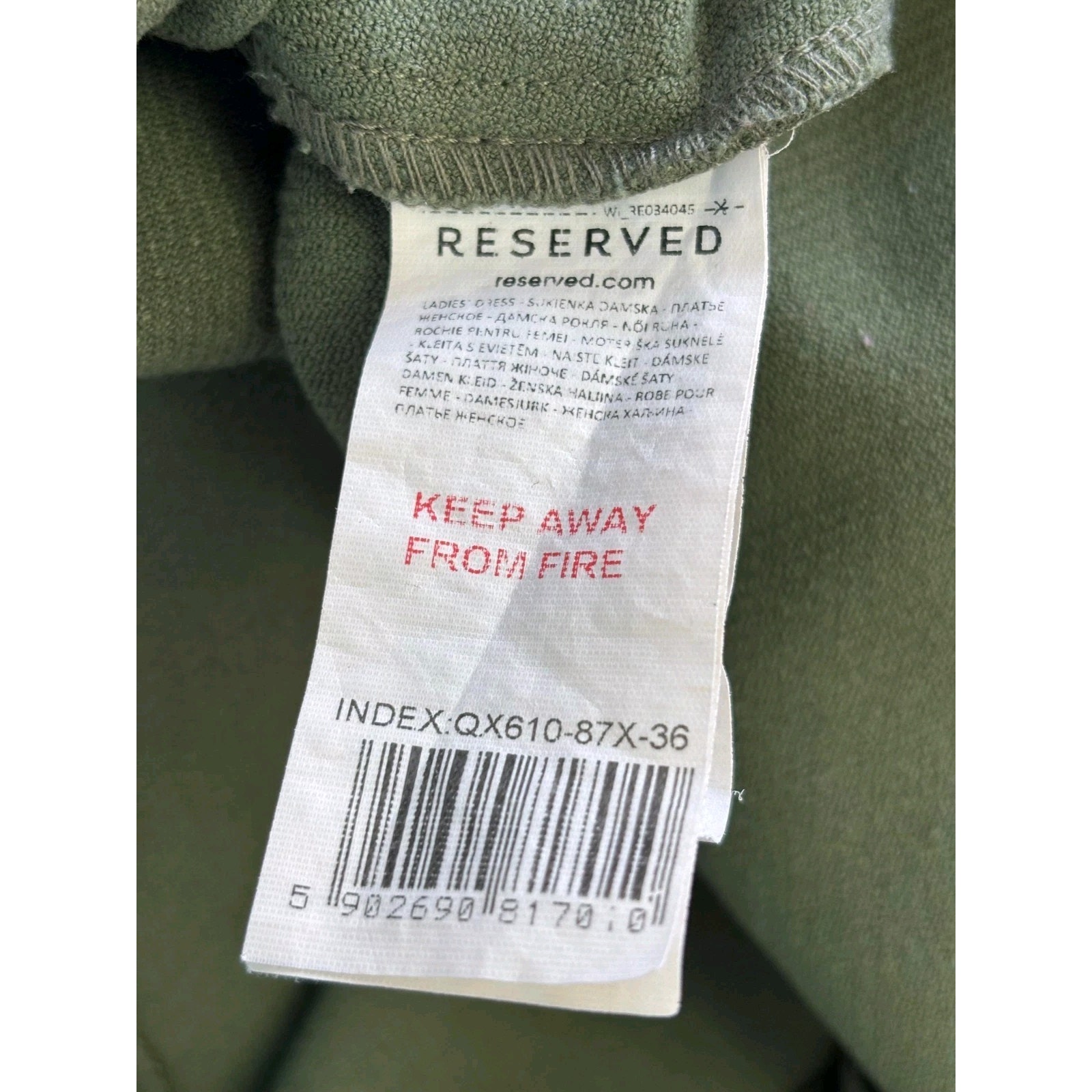 Reserved Bodycon Mini Dress Womens Size Eu 36 Us 6 Olive Green Short Sleeve — image 4 of 8